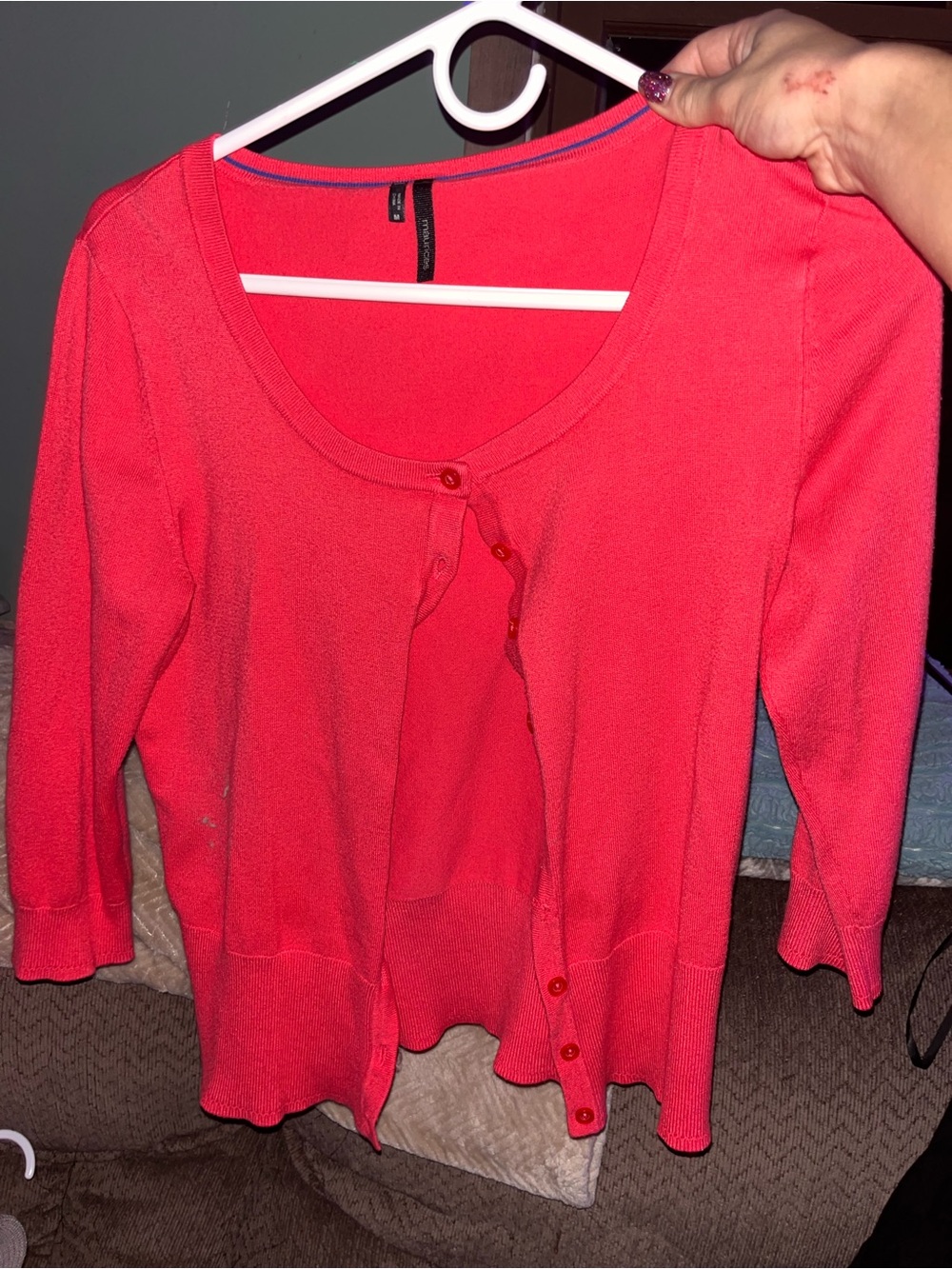 Maurices Bright Coral Red Button-Up Scoop Neck Cardigan